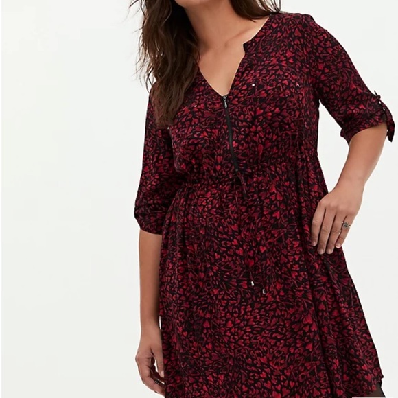 Torrid Heart Challis Zip Front Shirtdress in Red Black Size 3X - Picture 3 of 9